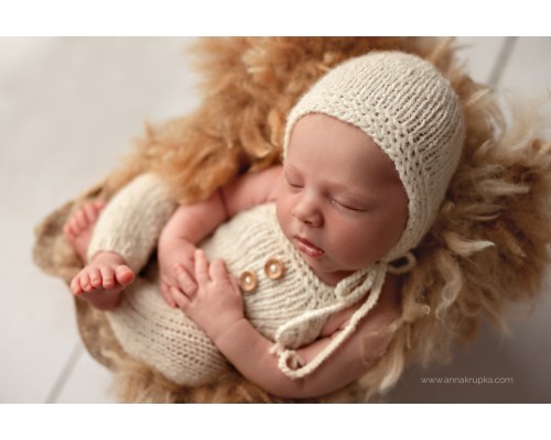 Ecru newborn photo set - TOMMY - ROMPERS & HAT