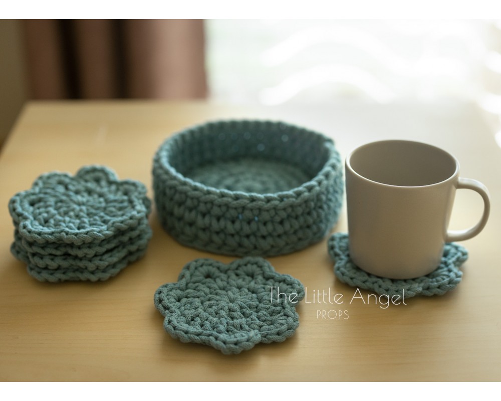 Pleciony koszyk i 6 podstawek - Little Angel Props